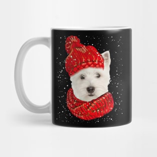 West Highland White Terrier Wearing Red Hat Christmas Mug